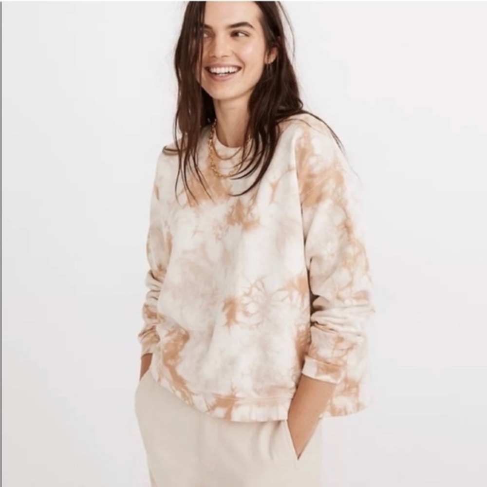 G by Giuliana Pink & Cream Tie-Dye Crewneck Sweatshirt Size Medium Cotton